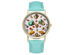 Reloj de piel sintética para hombre y mujer con esfera redonda, modelo Shell Cuarzo, color verde menta.