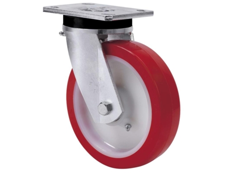Rueda giratora placa 10slr150-po nylon blanco-poliur.rojo eje liso ALEX