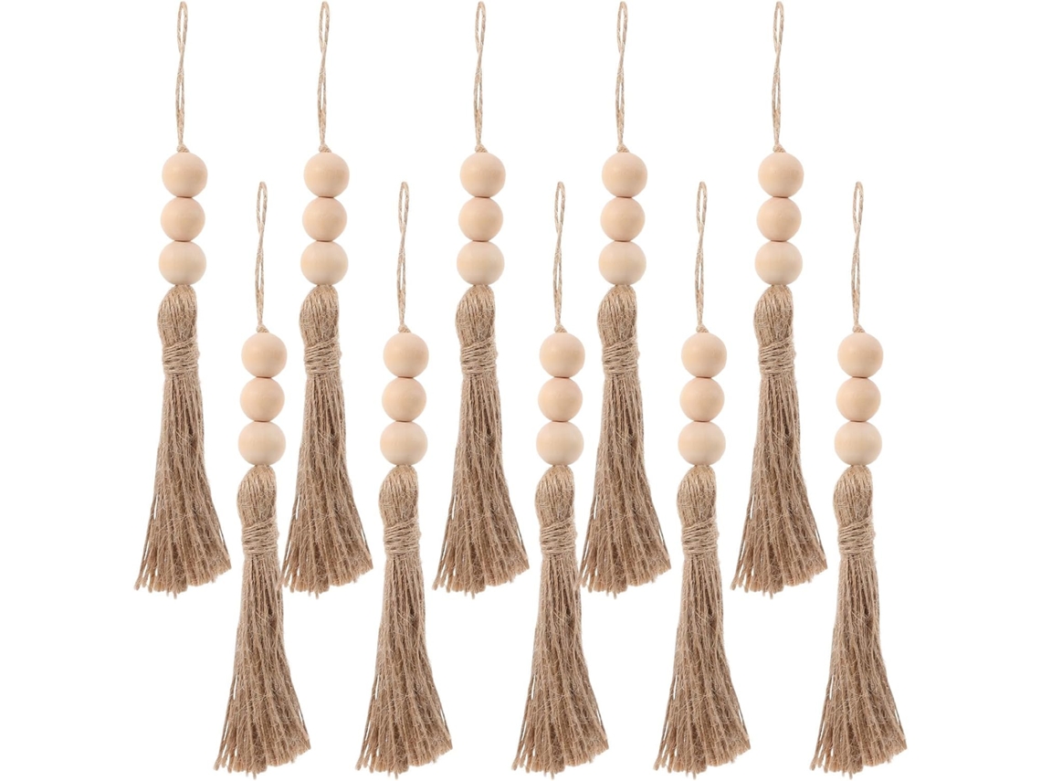 Juego de 10 piezas de cuerda de madera con cuentas, decoración rústica para colgar en la pared, práctica para la habitación o de yute GOKOCO