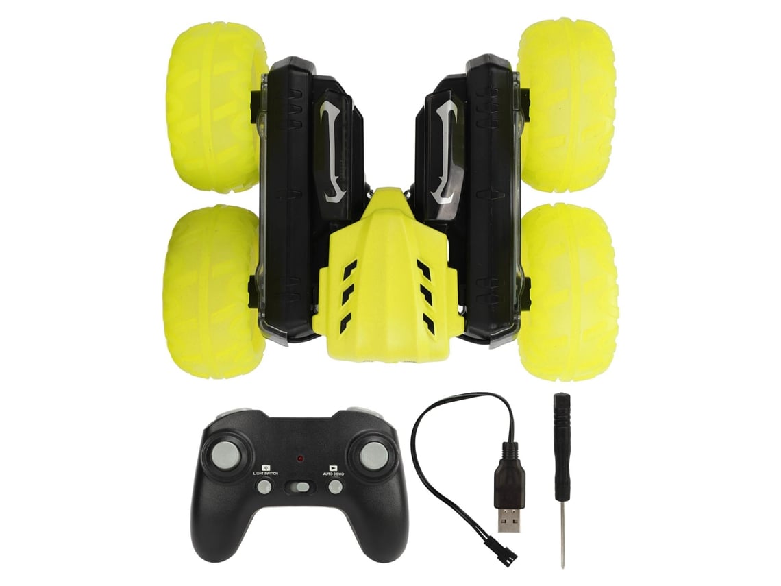 Carro De Estunts Rc Com Controle Remoto 360 Graus Flip Duas Faces Luz Sonoro Amarelo