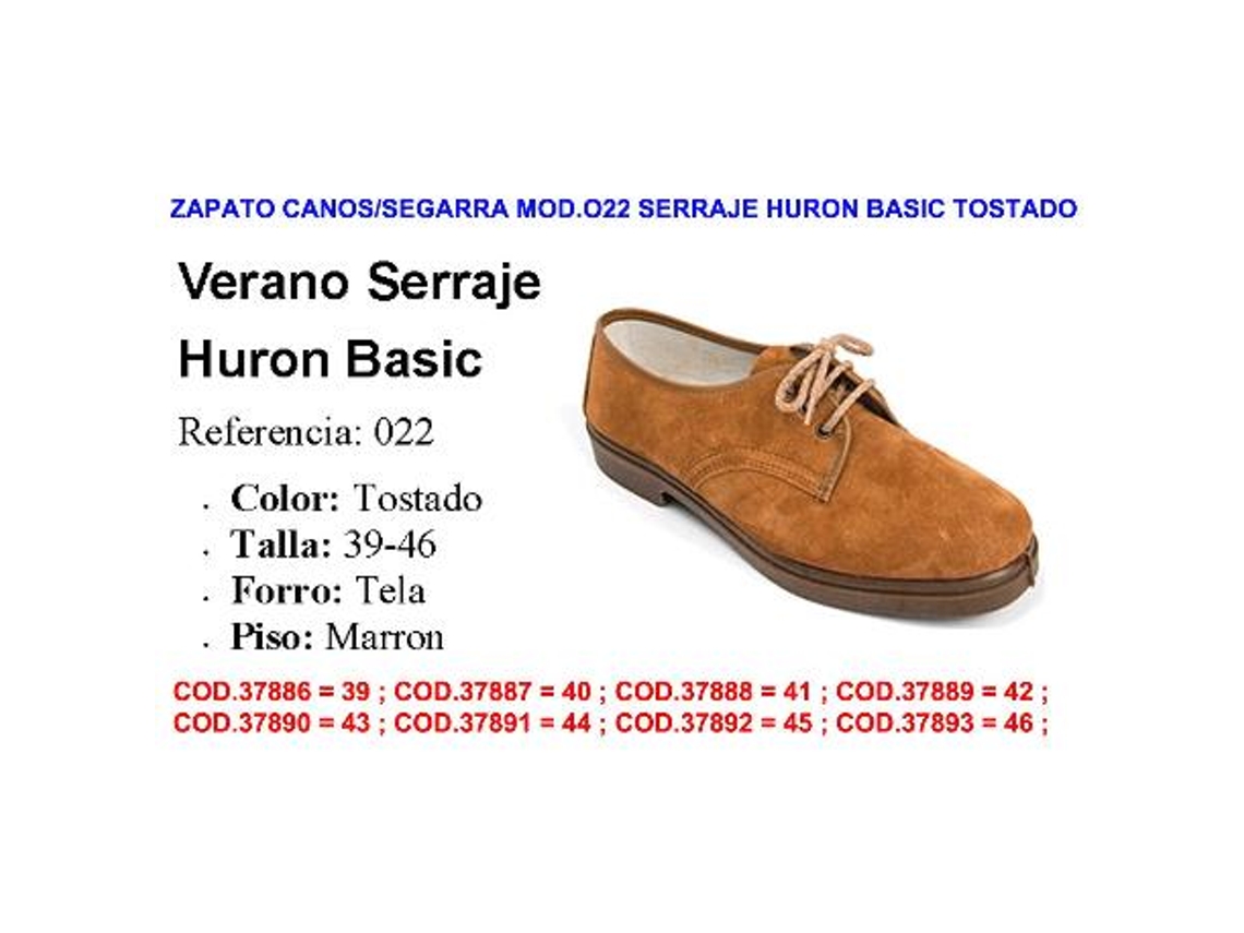 Zapato canos/segarra mod.022 serraje huron basic tostado talla40