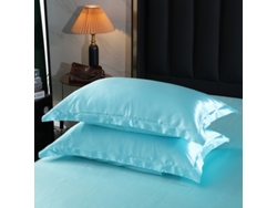 Paquete de 2 fundas de almohada de seda lavada, color sólido, sedoso, grande, satén, para piel de cabello, color azul cielo