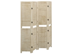 Biombo separador de ambientes, 4 paneles, 140 x 165 cm, madera de paulownia marrón claro, Dec030816