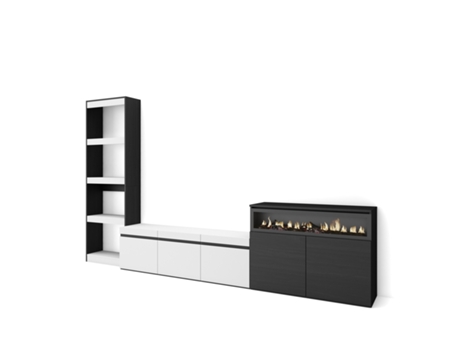 Muebles de Salón para TV 310x186x35cm Para TV hasta 65 Chimenea eléctrica Blanco y negro