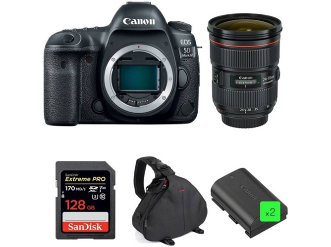 Kit Cámara Reflex CANON EOS 5D Mark IV + EF 24-70mm f/2.8L II USM + SanDisk 128GB + 2 LP-E6N + Bolsa