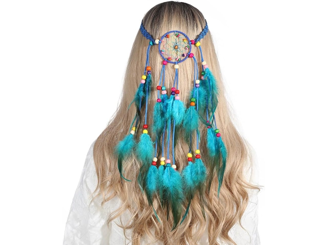 Diadema Estilo Bohemio Con Plumas - Atrapasueños De Estilo Étnico. Para Niñas, Festivales Y Halloween.