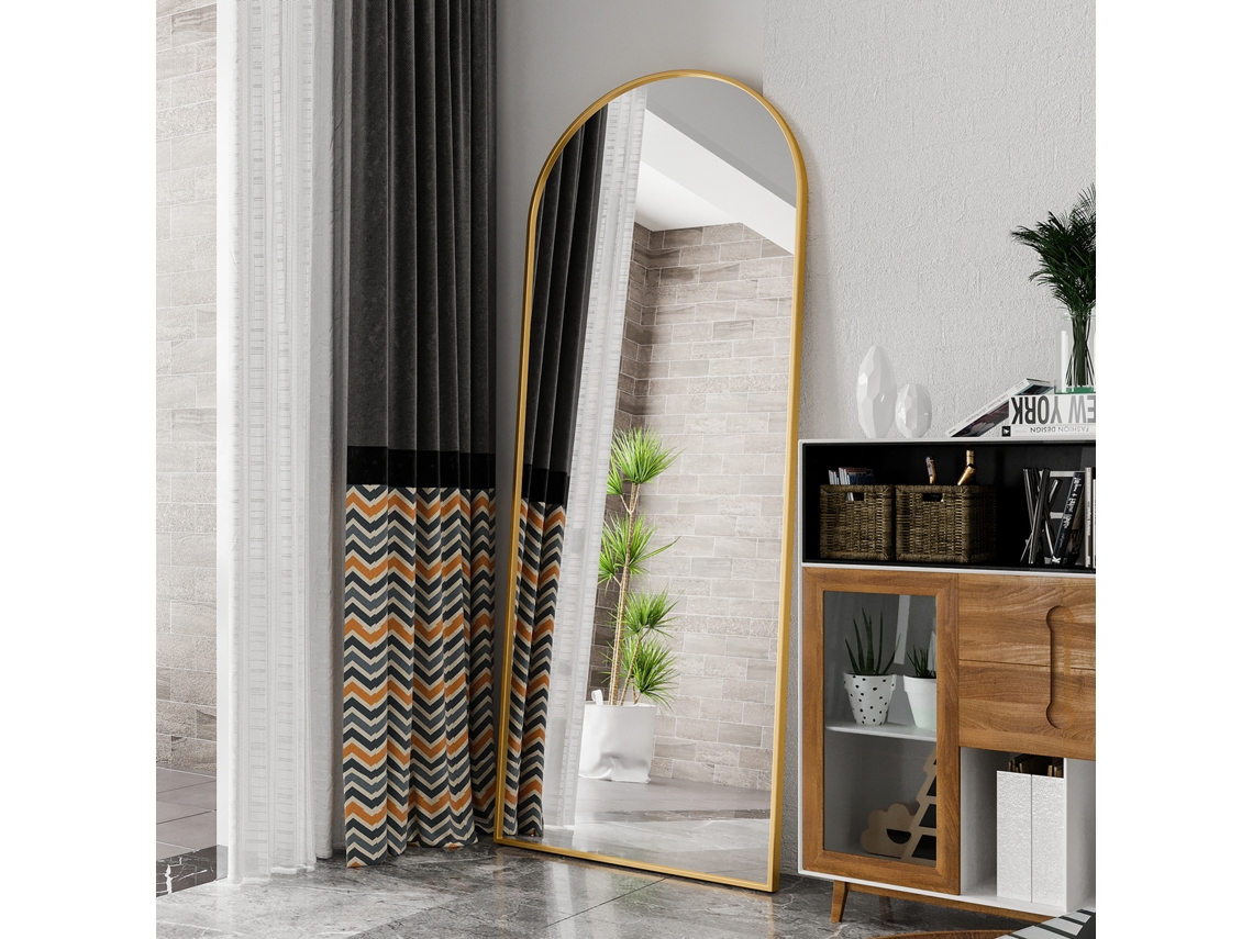 Espejo de cuerpo entero Rosahqnda 180x80cm, espejo de mesa curvo, espejo grande de cuerpo entero, espejo de pared, espejo de suelo y de mesa, dorado