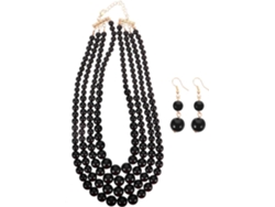 Conjunto De Collar Y Pendientes De Perlas Negras Multicapa, Joyería Para Mujer.