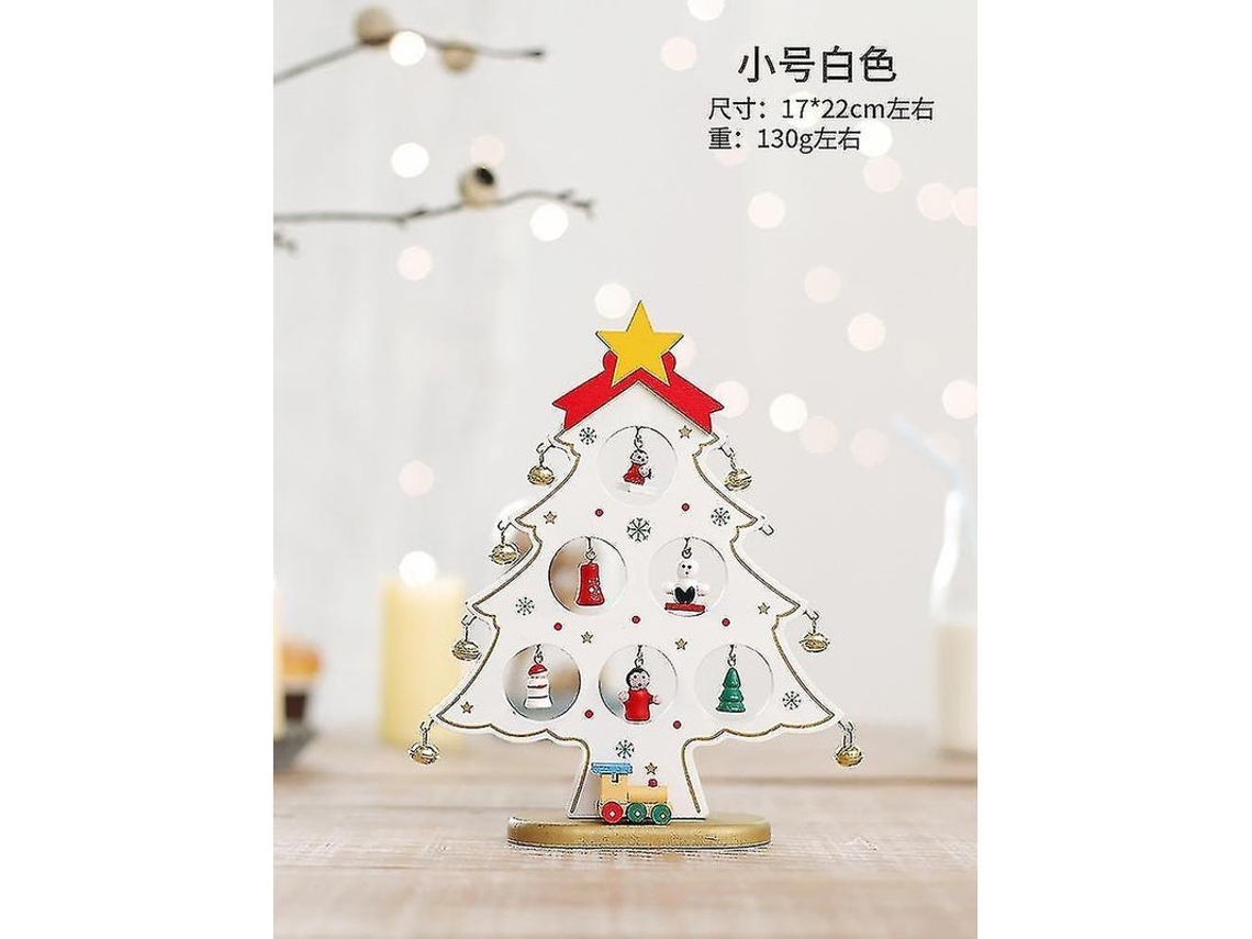 Arvore de Natal de Madeira Monolitica Pequena Decoracao Desktop Janela Diy Branca