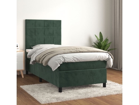vidaXL Cama con somier y colchón 90x200 cm terciopelo verde oscuro