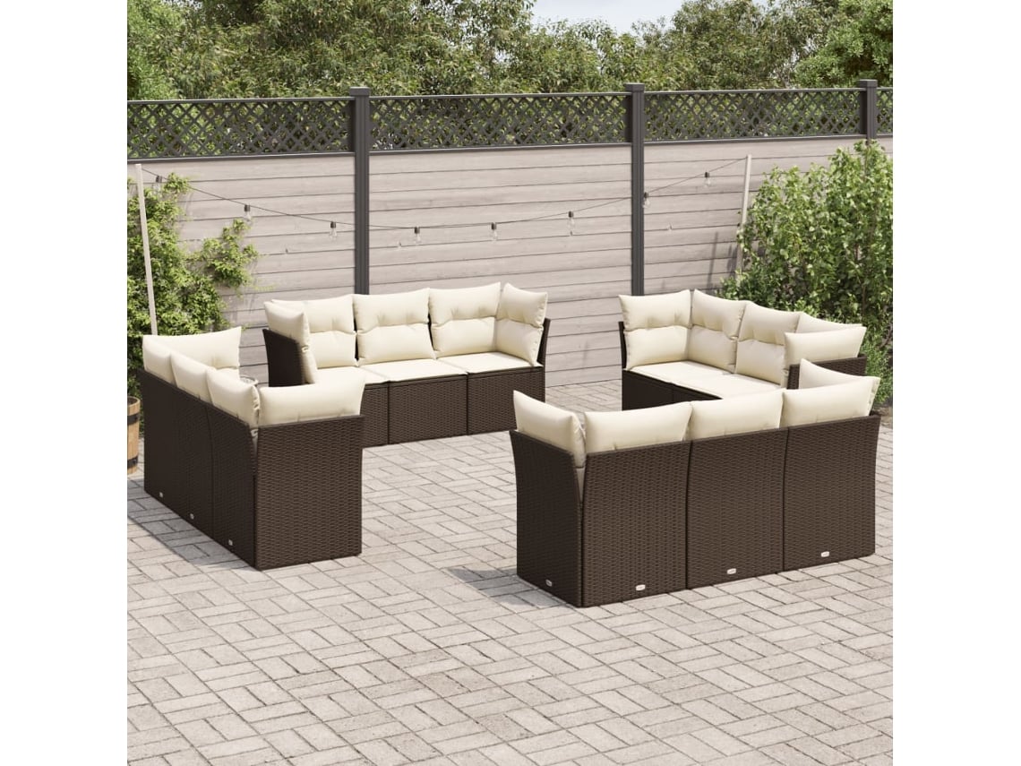 Conjunto de sofá de jardín de 12 piezas con cojines de mimbre marrón, Dkd Home Decor