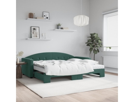 VIDAXL Sofá cama nido con colchón terciopelo verde oscuro 90x200 cm