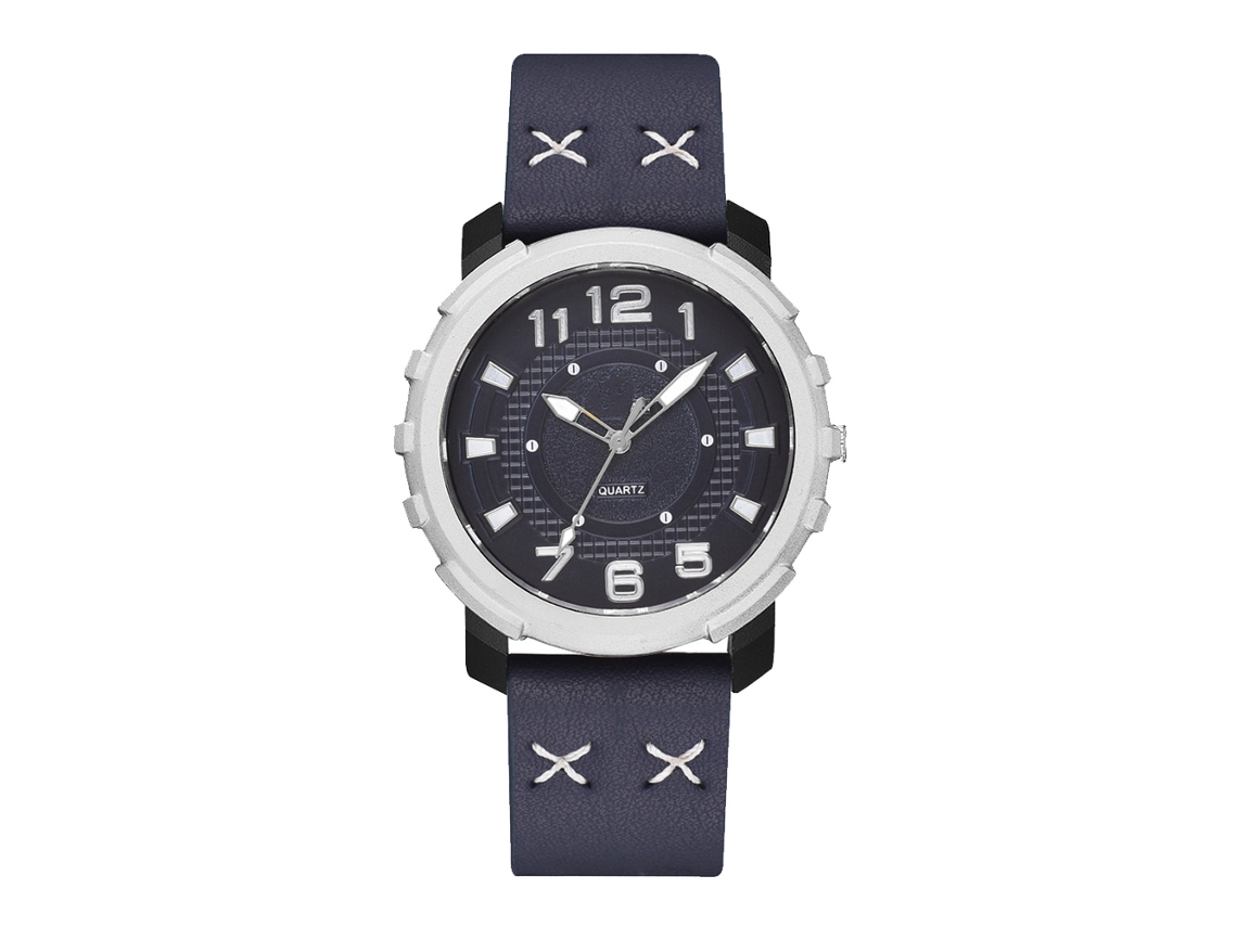 Reloj De Pulsera Casual De Cuarzo Para Hombre Con Correa De Cuero Sintético Y Esfera Redonda Azul.