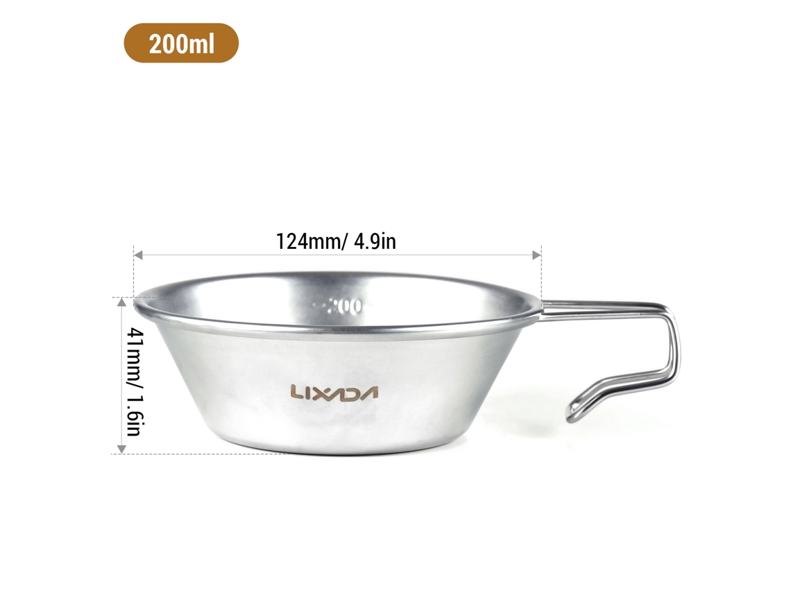 2 Vasos Medidores Sierra De Acero Inoxidable De 200 Ml Con Asa, Ideales Para Acampar Y Hacer Senderismo.