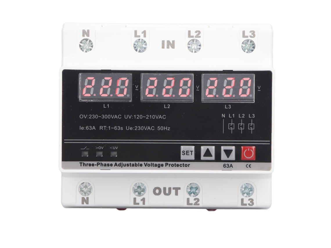 Dispositivo De Protección Contra Sobretensión/subtensión Trifásico Ajustable, Para Riel Din, 63 A, Ac120v-300v