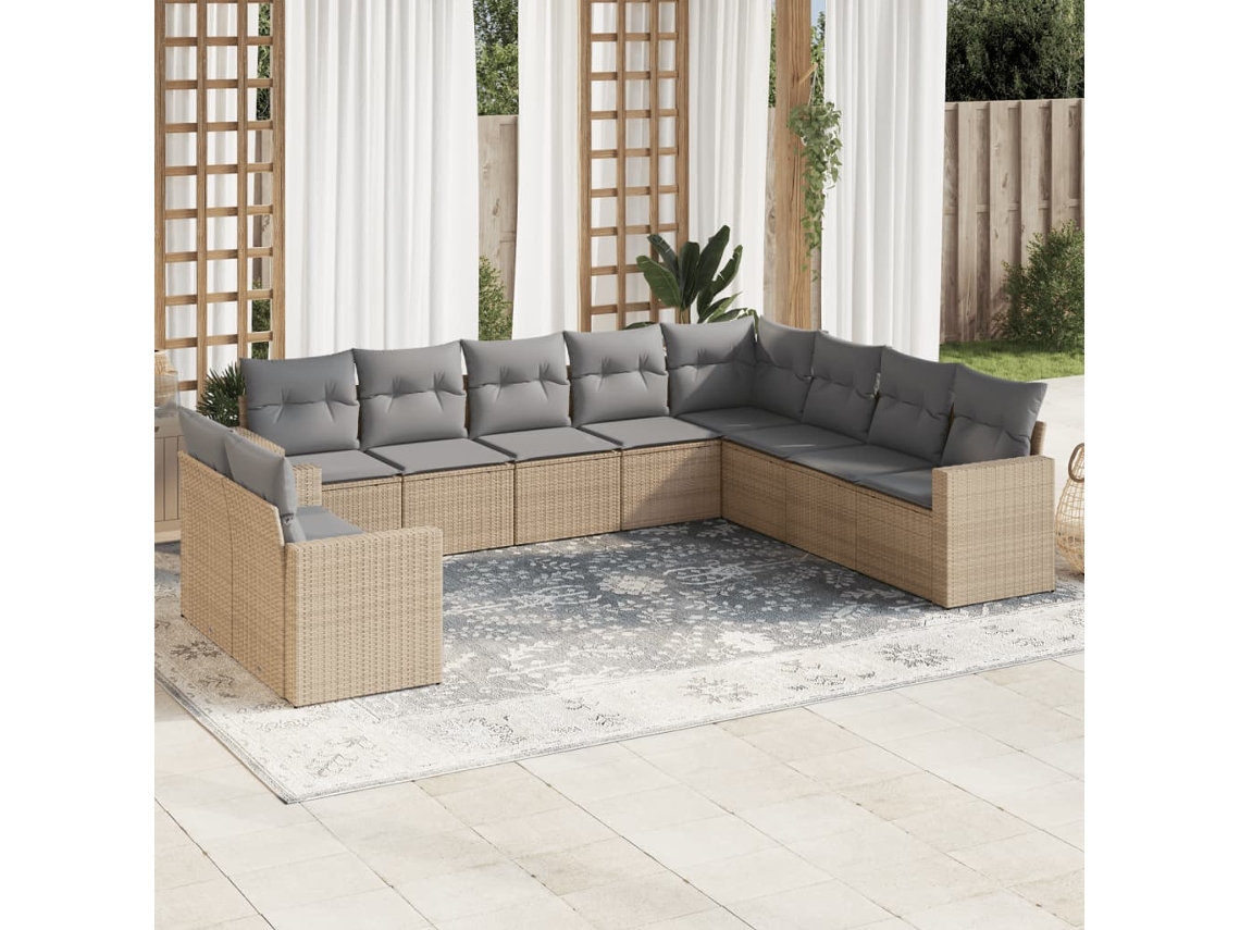 Conjunto de sofá de jardín de 10 piezas con cojines, mimbre sintético beige, Dkd Home Decor
