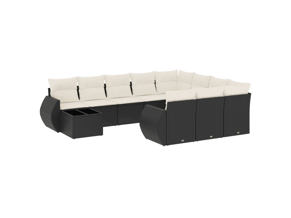 Maison Exclusive - Juego de sofás de jardín de 11 piezas con cojines de mimbre, color negro