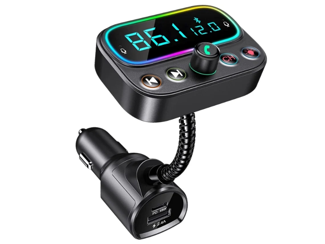 YIZHOOD Transmisor Fm Para Coche Bluetooth 5.0 18W Usb C Cargador Rápido Para Coche