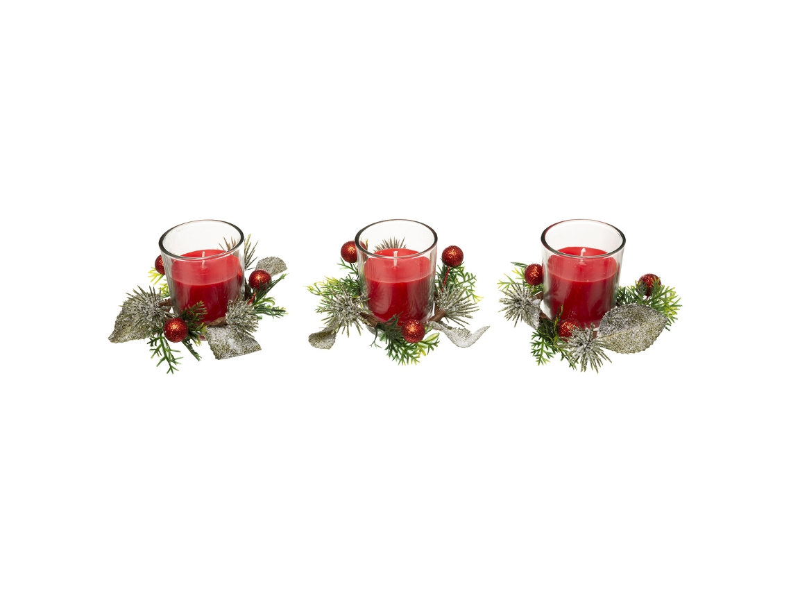 Trío de velas para centros de mesa Lámina roja 180 G - FEERIC LIGHTS & CHRISTMAS