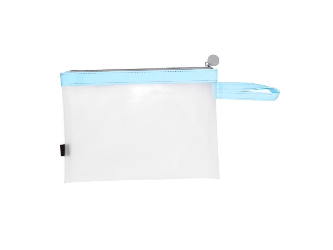 Bolsa de oficina transparente, impermeable, mate, tamaño A4, con cremallera, color azul