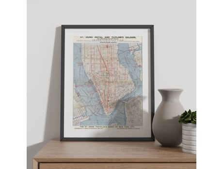 NACNIC Pósters Geográficos En Estilo Vintage Mapa De Manhattan De 1879 Ilustraciones De Antiguos Mapamundis En Tonos Sepia Tamaño A3, Con Marco Bla...