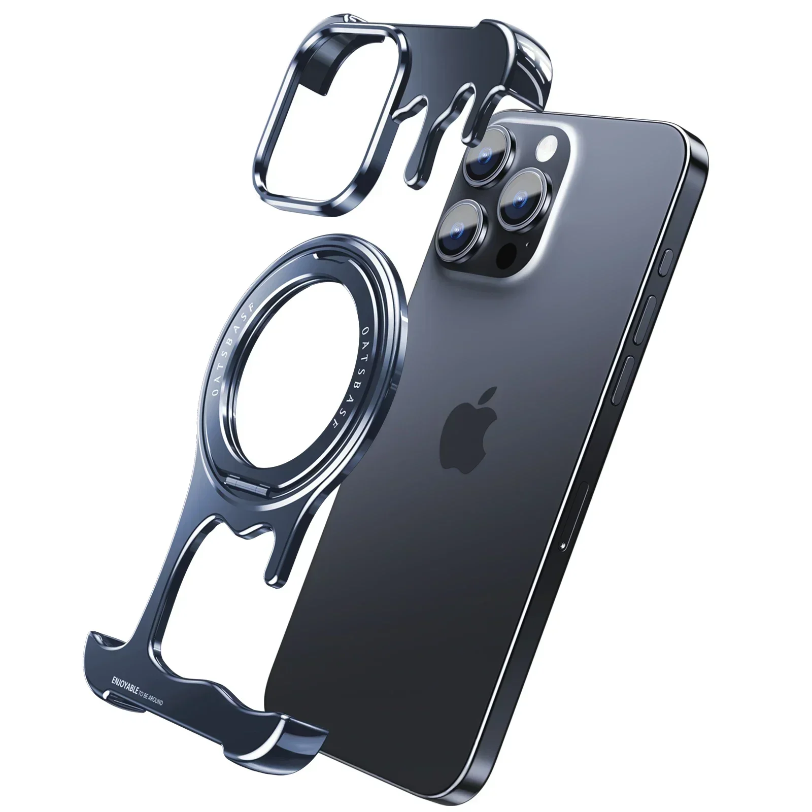 (iphone 15 Plus Azul) Funda Metálica Con Soporte Magsafe Y Fijación Magnética Giratoria De 360°