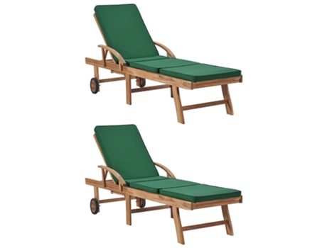 MAISON EXCLUSIVE Tumbonas con cojín 2 uds madera maciza de teca verde