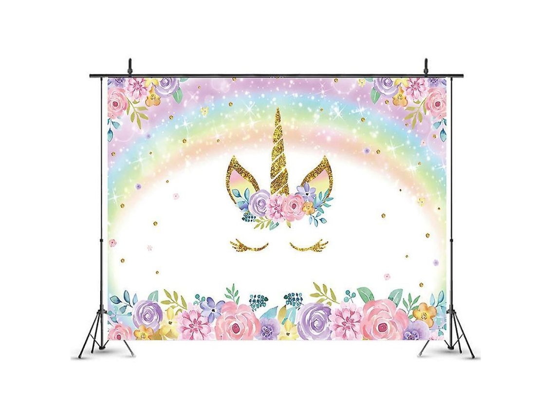 Fondo De Vinilo Con Diseño Floral De Acuarela Y Unicornio Arcoíris Para Fiestas De Cumpleaños - Tamaño Para Fotografía: 220 X 150 Cm