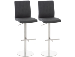 Juego de 2 taburetes de bar con reposapiés y respaldo, asiento de tela gris oscuro, estructura de acero inoxidable 10_0006582