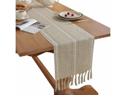 2026-35243-mantel De Mesa Verde Salvia Con Rayas Y Borlas Tejido (amarillo, 33*183 Cm)