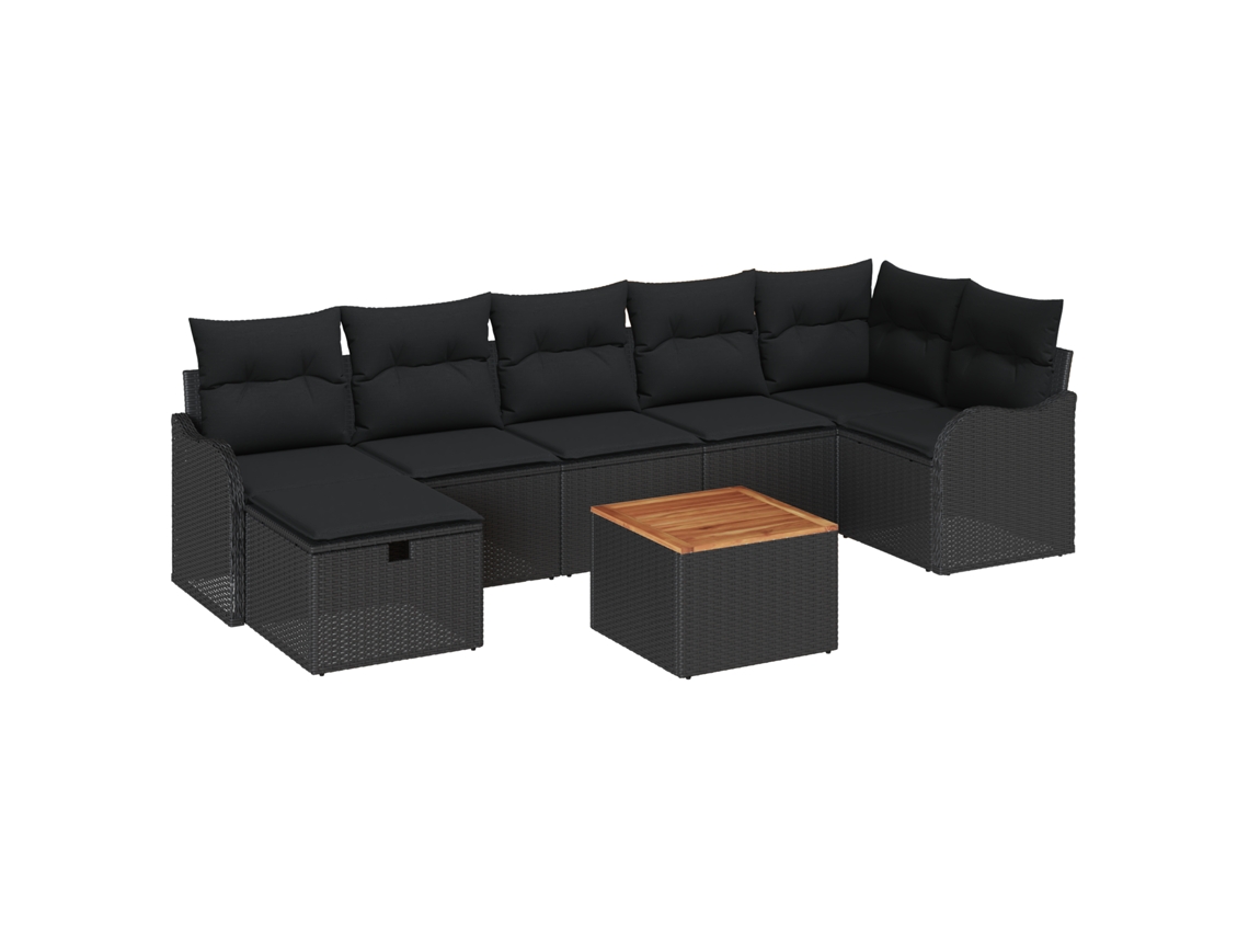 Conjunto 8 De Sofás De Jardín Vidaxl Con Cojines Negro De Poliratán