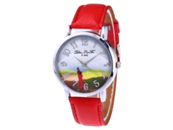 Reloj De Moda Casual Unisex Con Cuerda De Cuero De Quartzo Zhoulianfa Rojo