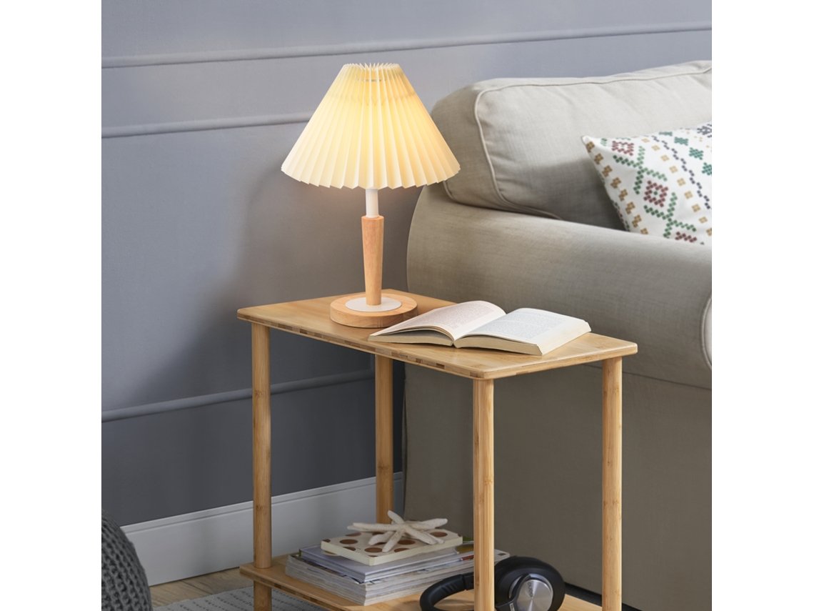 Lámpara de mesa Sittingbourne 1x E14 40 W metal tela 35 x Ø 24 cm - Efecto madera / Blanco LUX.PRO