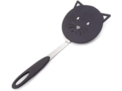 Espátula pequeña de nailon resistente al calor para wok con forma de gato (negra)