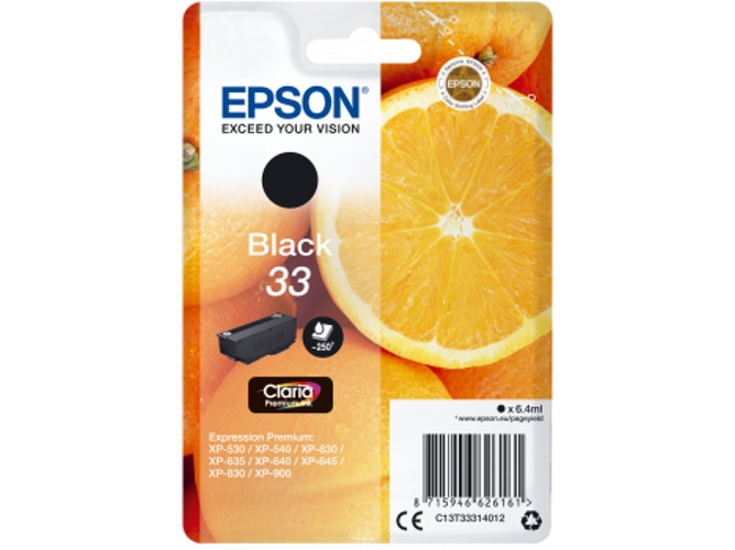 Cartucho de tinta original EPSON, 33, Naranjas 6,4 ml , Negro, Estándar, C13T33314012, T3331