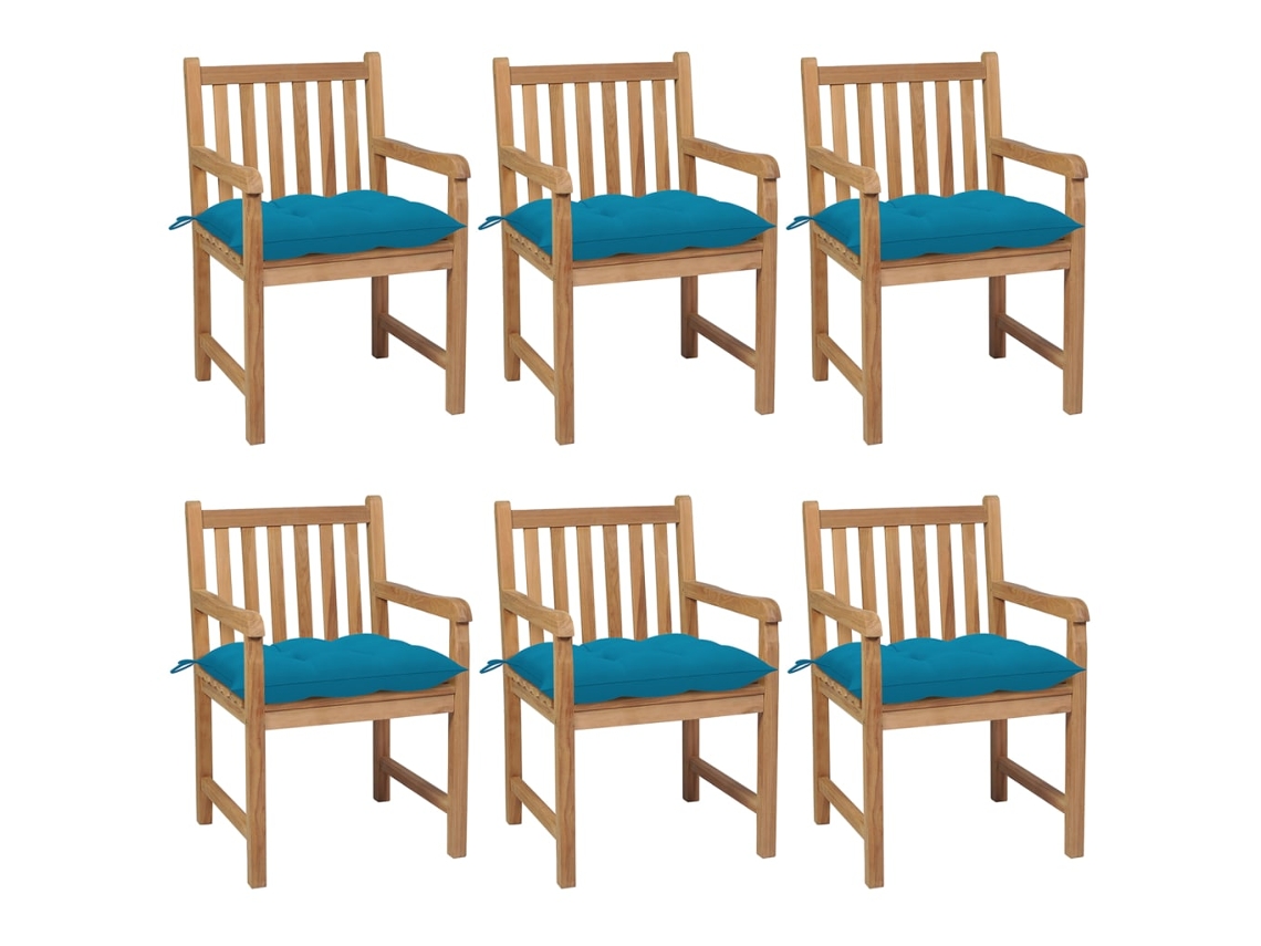 Sillas de jardín DKD Home Decor de 6 piezas con cojines azul claro, teca maciza