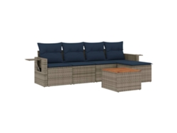 Conjunto de sofás de jardín, 6 piezas, cojines, ratán gris. EXCLUSIVO DE MAISON.