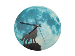 Reloj de pared 30 cm, "Tótem de lobo", Glowing Moon resistente al agua Kofihety