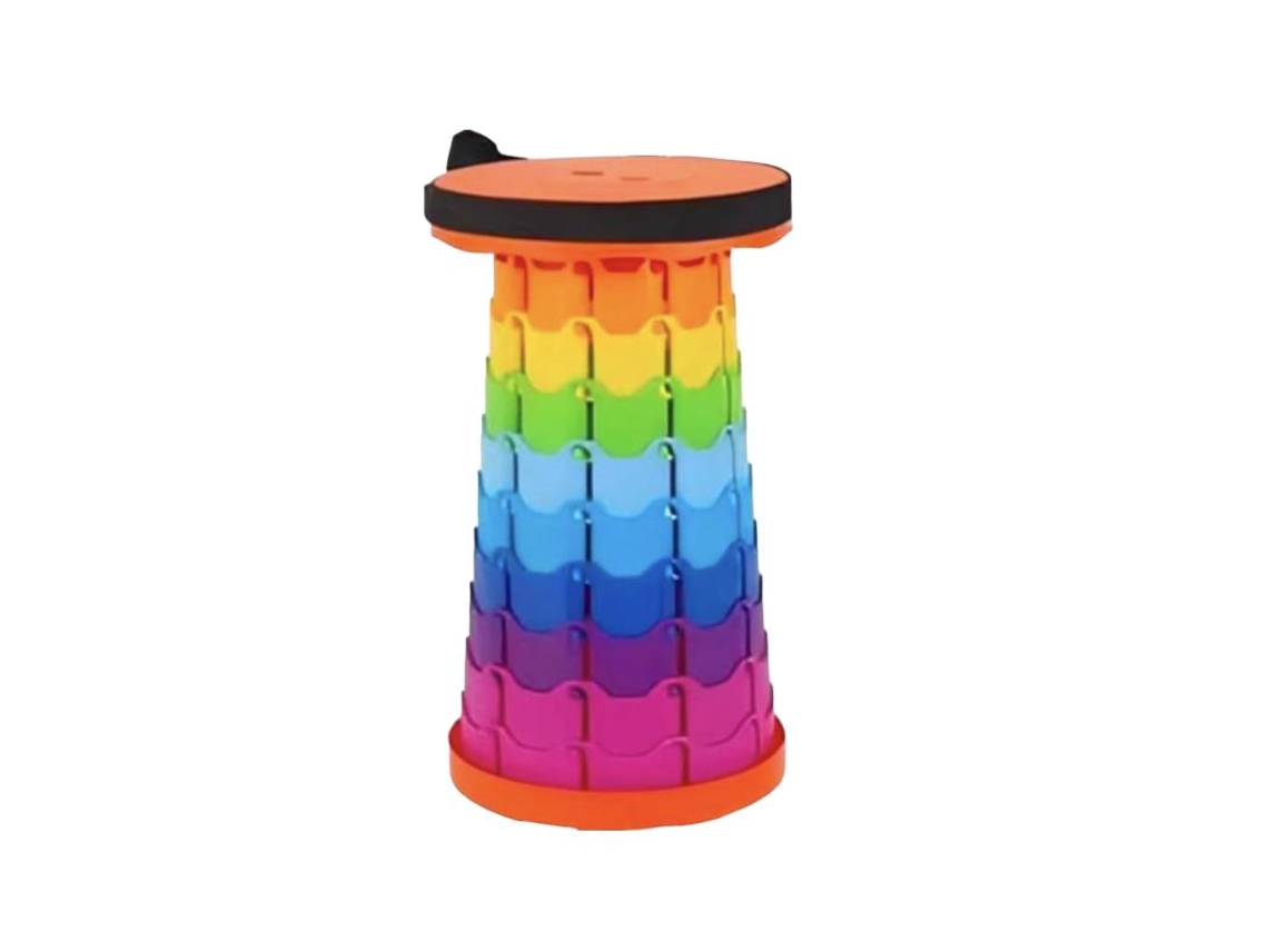(Naranja) Taburete plegable portátil, ligero y resistente con sistema telescópico.