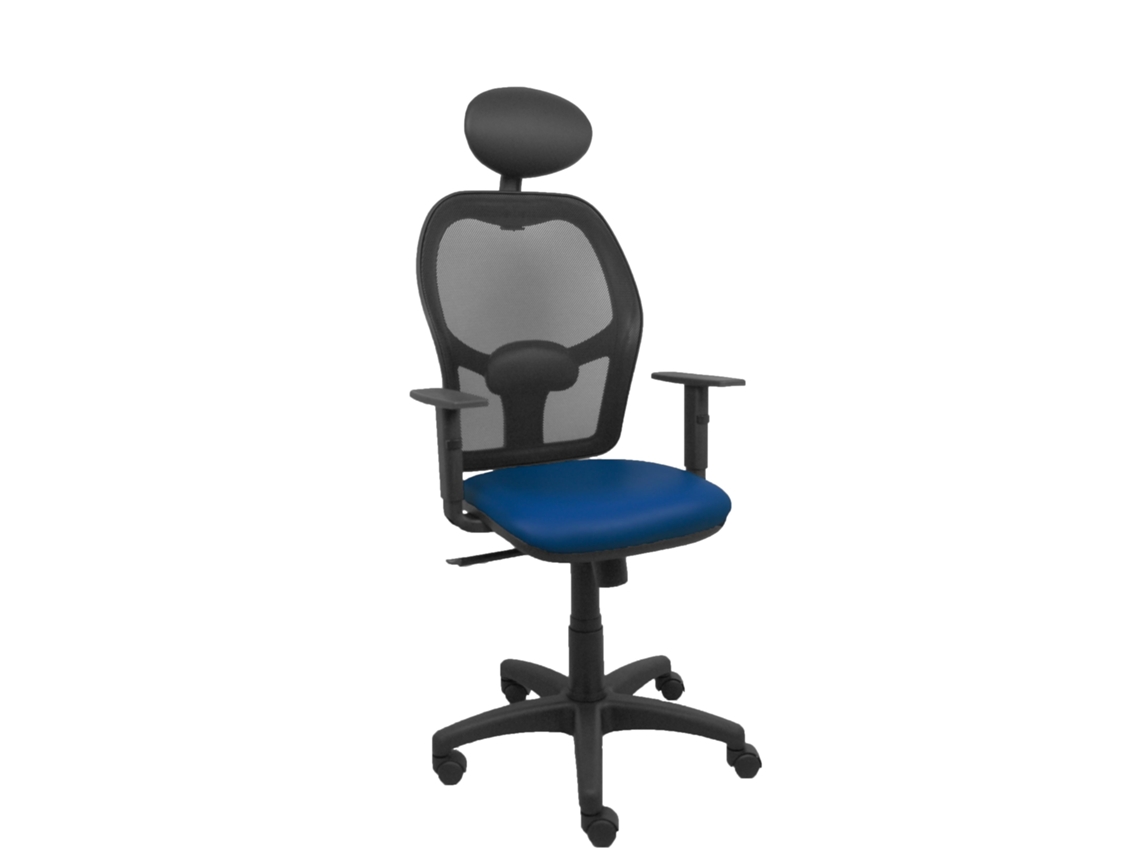 Silla De Oficina Alocén Con Mecanismo Sincro Tapizada Con Similpiel Color Azul Marino Y Malla Color Negro