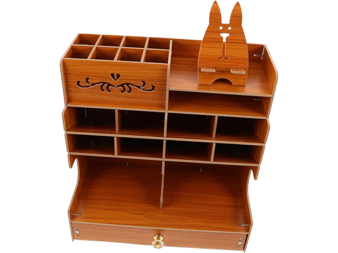 Portalápices De Madera Con Múltiples Compartimentos Para Almacenamiento En La Oficina.