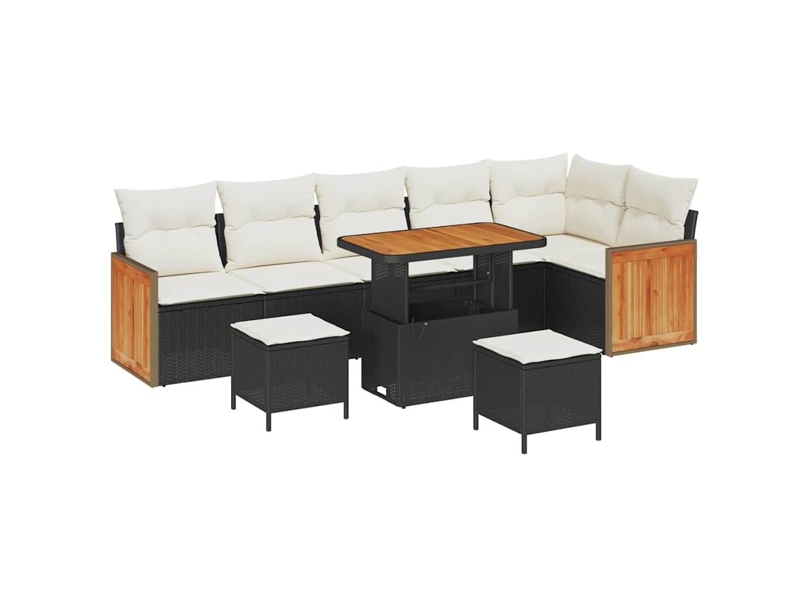 Maison Exclusive - Conjunto De Sofás De Jardín Con Cojín 9 Pcs Negro Y Crema