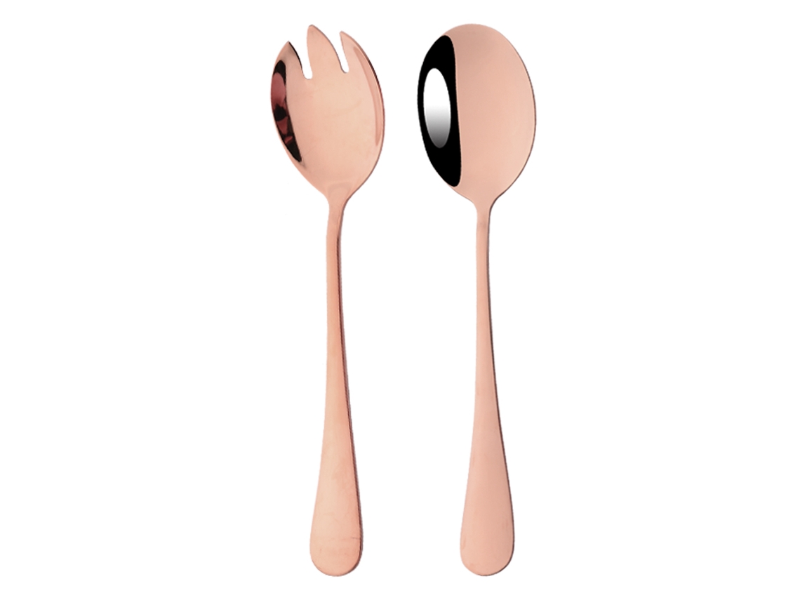(rosa) Juego De Cuchara Y Tenedor De Acero Inoxidable De 2 Piezas, Vajilla Para Ensalada, Vajilla Única Y De Colores Brillantes
