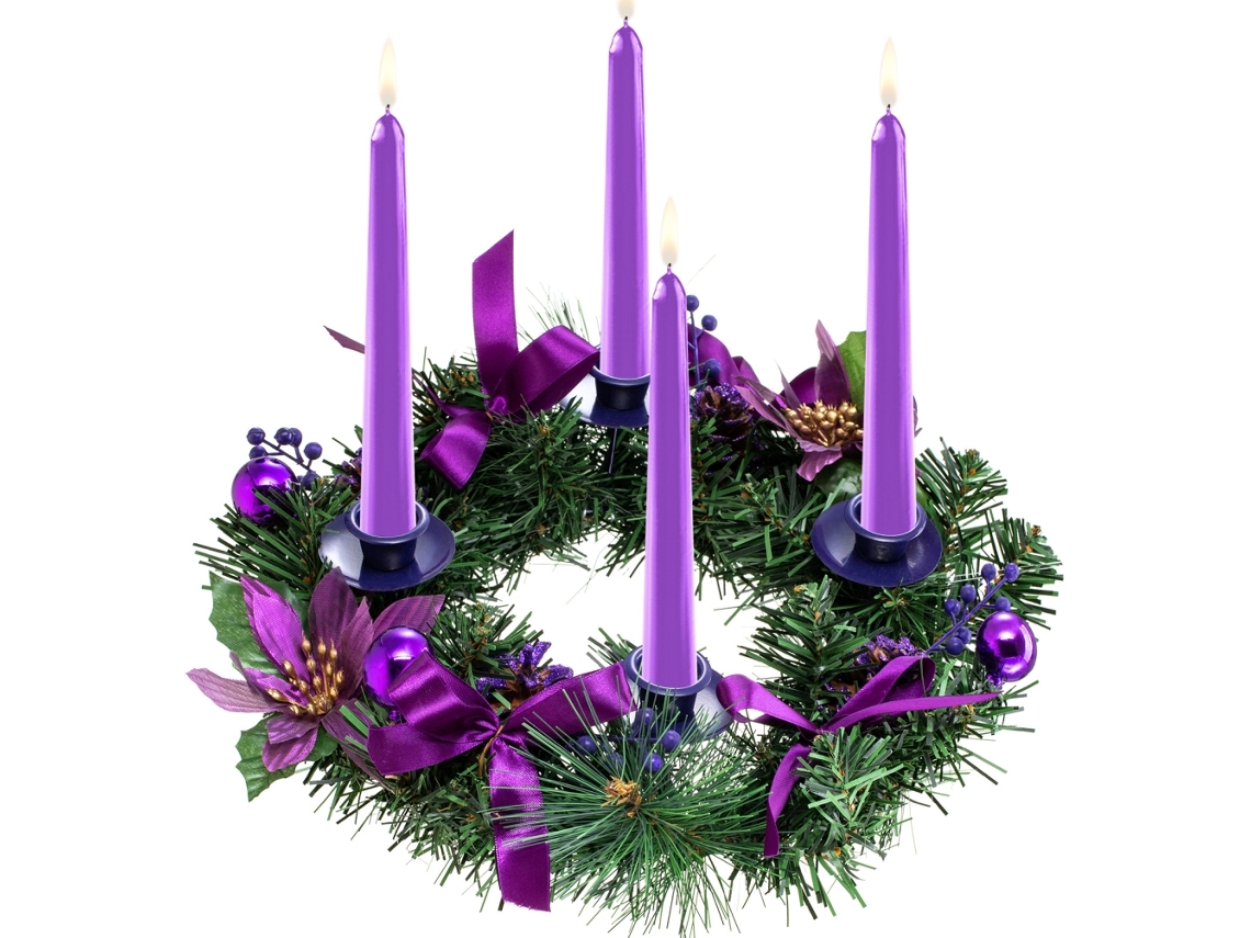 Adorno navideño de Adviento con 4 velas, portavelas en forma de corona para mesa de cena e iglesia