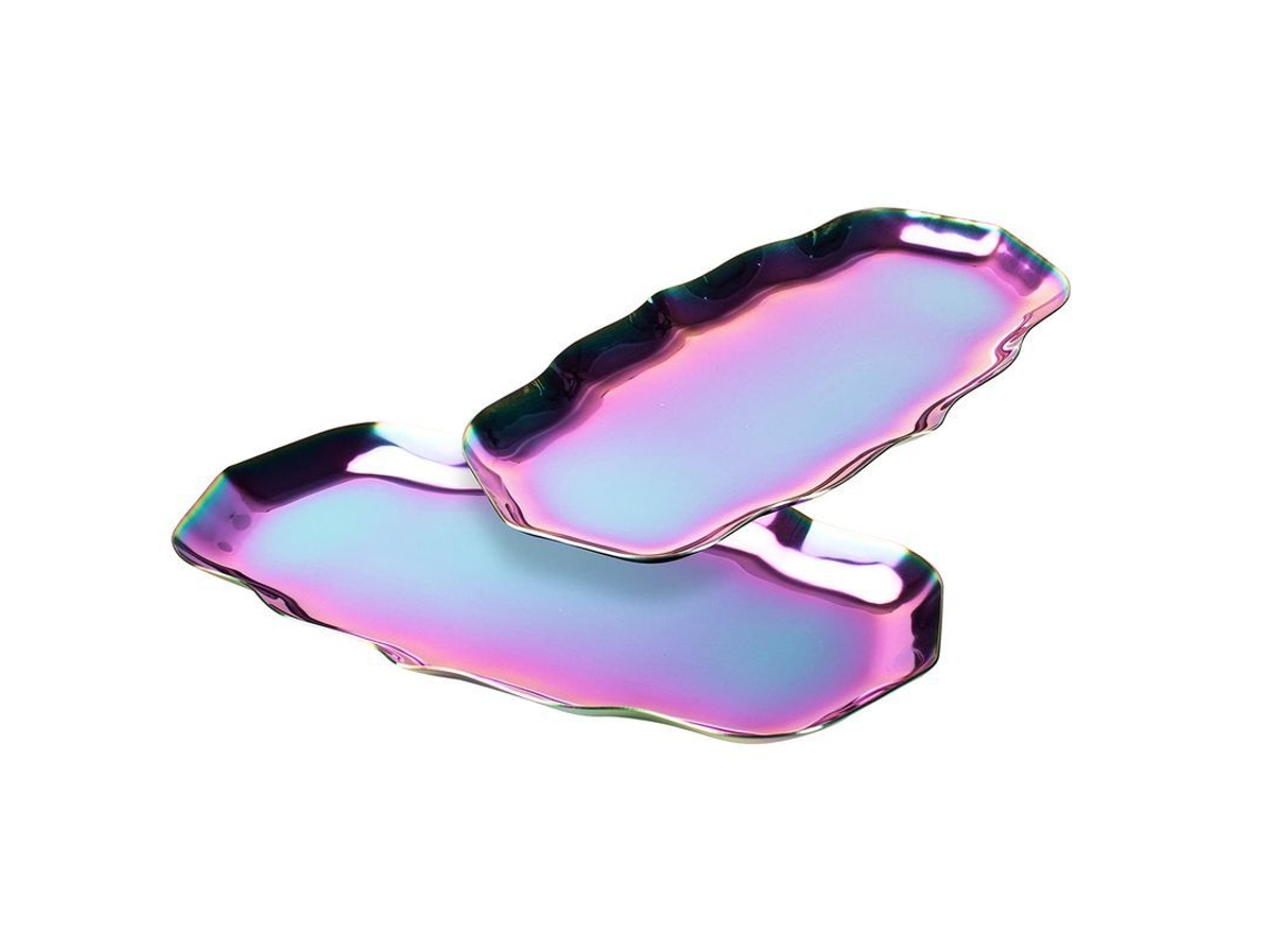 Juego De 2 Bandejas Decorativas De Acero Inoxidable Para Perfumes, Joyería Y Cosméticos Coloridas