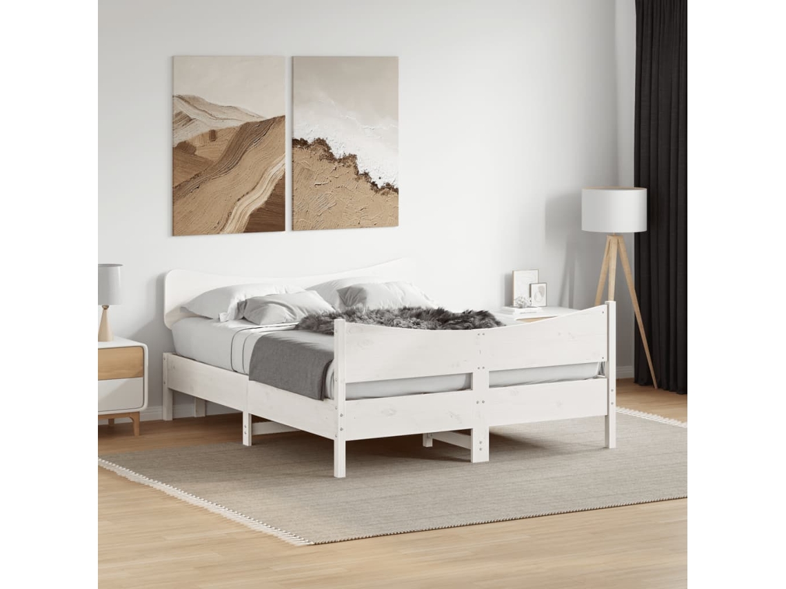 Estructura De Cama Sin Colchón Madera De Pino Blanca 150x200 Cm