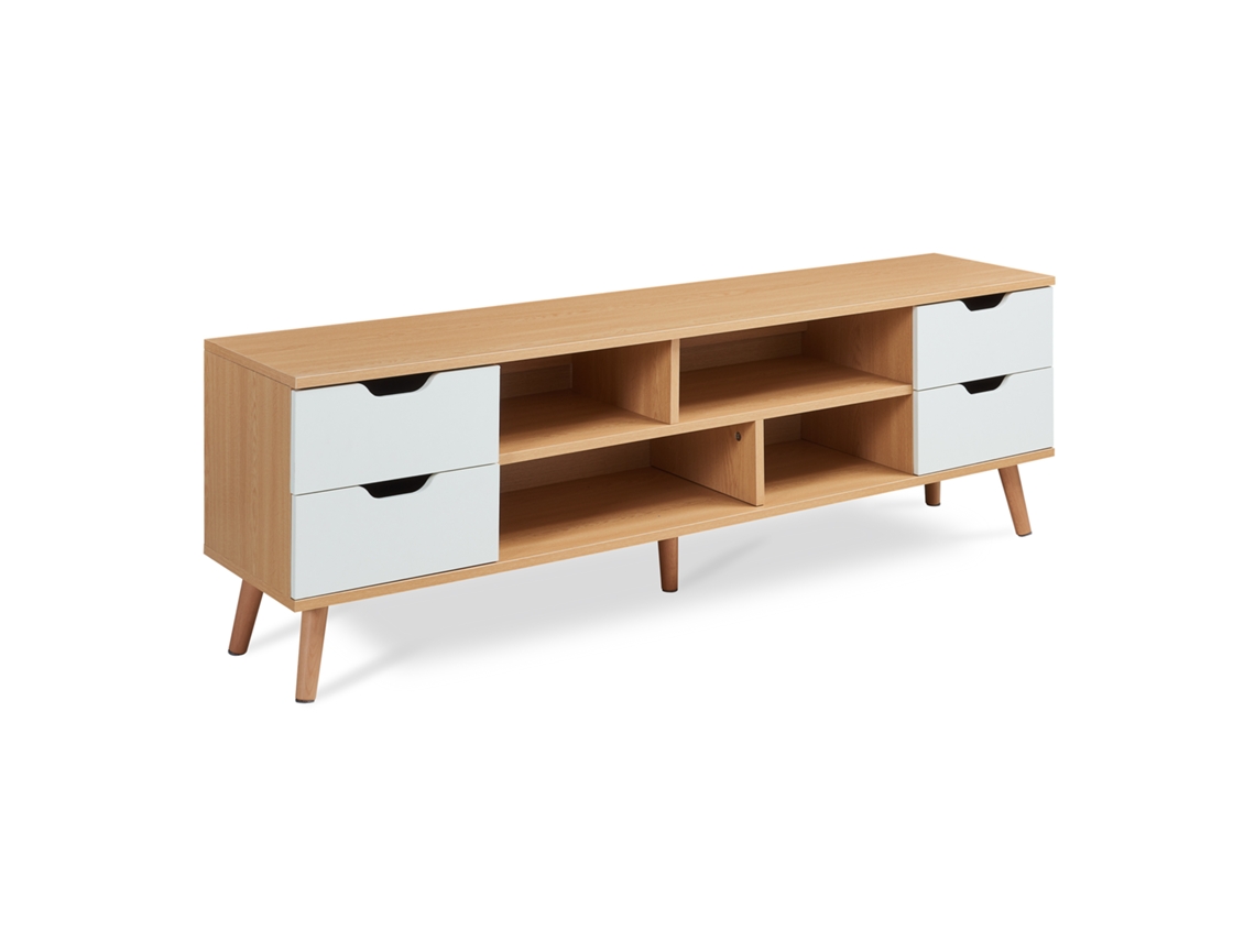 Mueble de TV Bordkak con 4 cajones, 140x30x45 cm, roble/blanco, [EN.CASA]