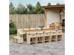 Juego de comedor de jardín de 15 piezas con cojines, mimbre sintético beige, DKD Home Decor