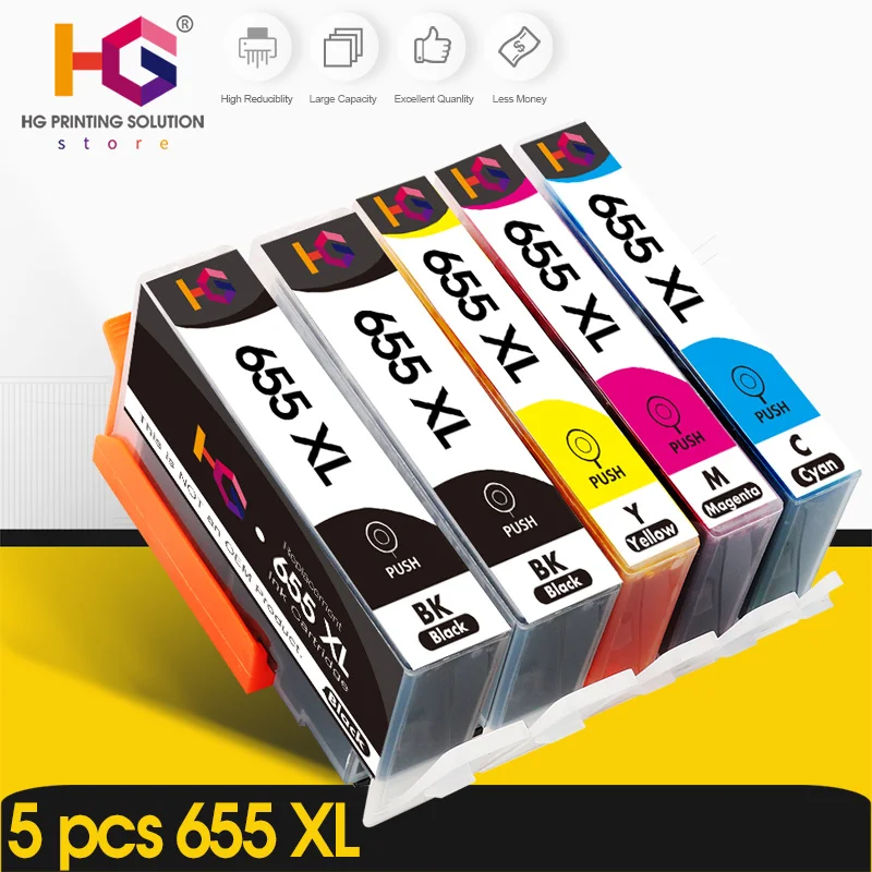 5 Cartuchos De Tinta Hp 655alizeo Hp655 Para Hp 655 Xl Con Chip Para Impresoras Hp Deskjet 6520, 6525 Y 6625