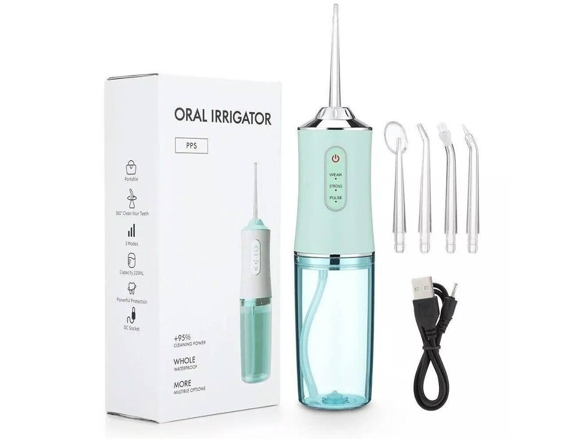 DIGITALLAB Irrigador Bucal Limpiador Dental Portátil 4 Puntas de Chorro